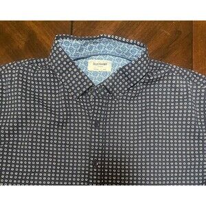 DUCHAMP London Mens Shirt 16-16.5 L BLUE Dot Tailored Fit Stretch Smart Casual